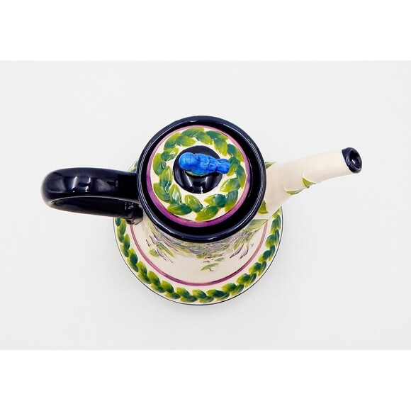 Blue Sky Wisteria Teapot Floral Blue Bird Kitchen Home Coffee White Green Purple - Picture 5 of 8